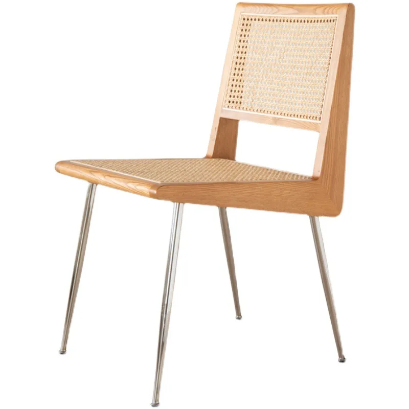 Стол с облегалка в стил ретро, леко луксозно домашно оплетка от ратан, античен стил, креативен дизайнерски стол за хранене от масивно дърво