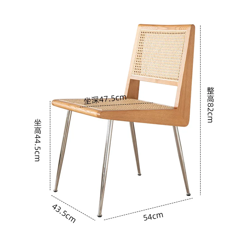 Стол с облегалка в стил ретро, леко луксозно домашно оплетка от ратан, античен стил, креативен дизайнерски стол за хранене от масивно дърво