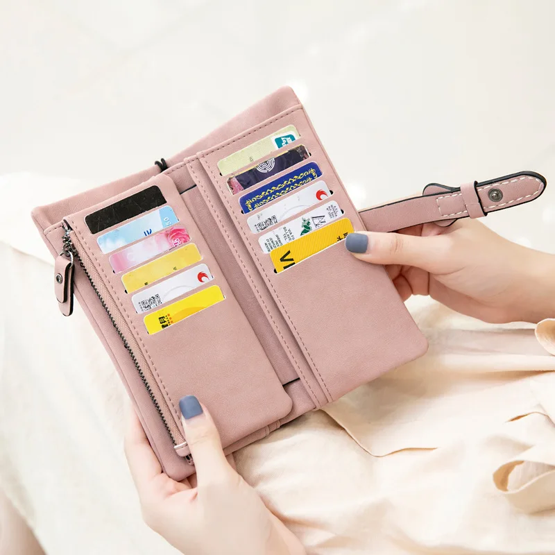 Дълъг матиран женски модерен чантата е с голям капацитет, изкуствена кожа, чанта за пари и телефон, портфейл за монети с цип държач за карти, женски клатч