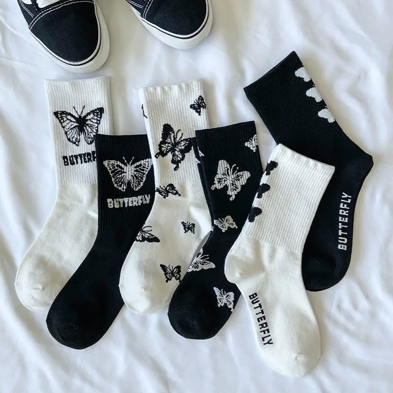 5 двойки модни чорапи-пеперуди в стил хип-хоп, женски памучни чорапи, хип-хоп, улични спортове, бели чорапи за скейтборд, чорапи Harajuku Lolita