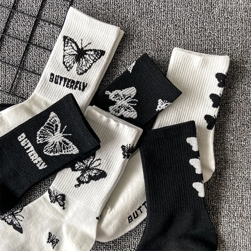5 двойки модни чорапи-пеперуди в стил хип-хоп, женски памучни чорапи, хип-хоп, улични спортове, бели чорапи за скейтборд, чорапи Harajuku Lolita
