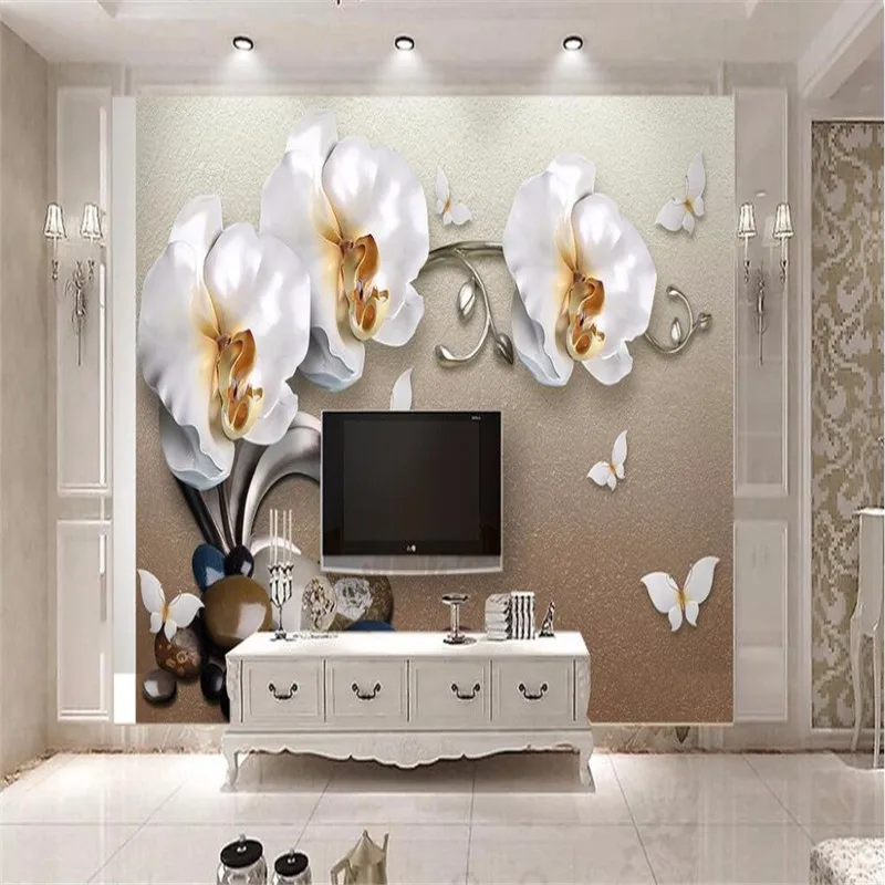 beibehang papel de parede Потребителски фотообои стенопис 3d луксозни златни бижута phalaenopsis ТЕЛЕВИЗИЯ фон тапети за стени d 3