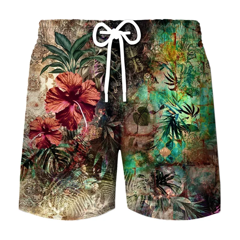 Хавайски плажни шорти, мъжки ежедневни бански с 3D принтом естествени растения, бързо съхнещи къси Панталони Бермуди за сърф, панталони, модерни топене