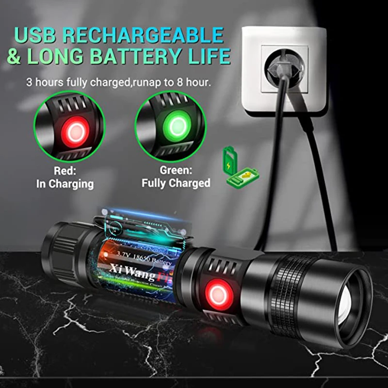 Нов продукт USB акумулаторна фенерче Ултравиолетова Червена светлина Ярка виолетова Светлина водоустойчив 7 Функции COB тактически фенер