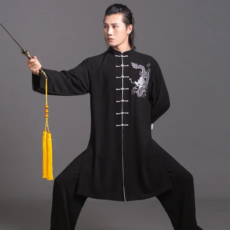 Униформи майстор на тай чи Кун, дрехи за кунг-фу, дрехи за практикуване на бойни изкуства, костюм за практикуване на У Шу, унисекс, бродерия, без бръчки
