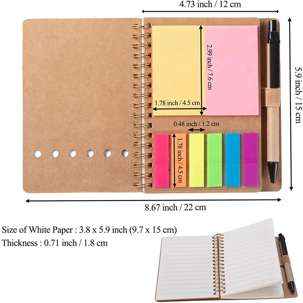 3 Опаковки на бележници на спирала, тефтери на лигавицата с дръжка в держателе, бележки, маркер за страници, цветни квадратчета