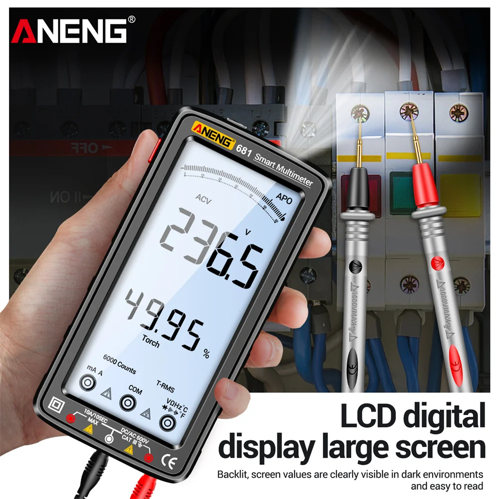 ANENG 683 Акумулаторна професионален цифров мултицет, безконтактно тестер за напрежение ac/dc, измерване на ток с докосване на екрана