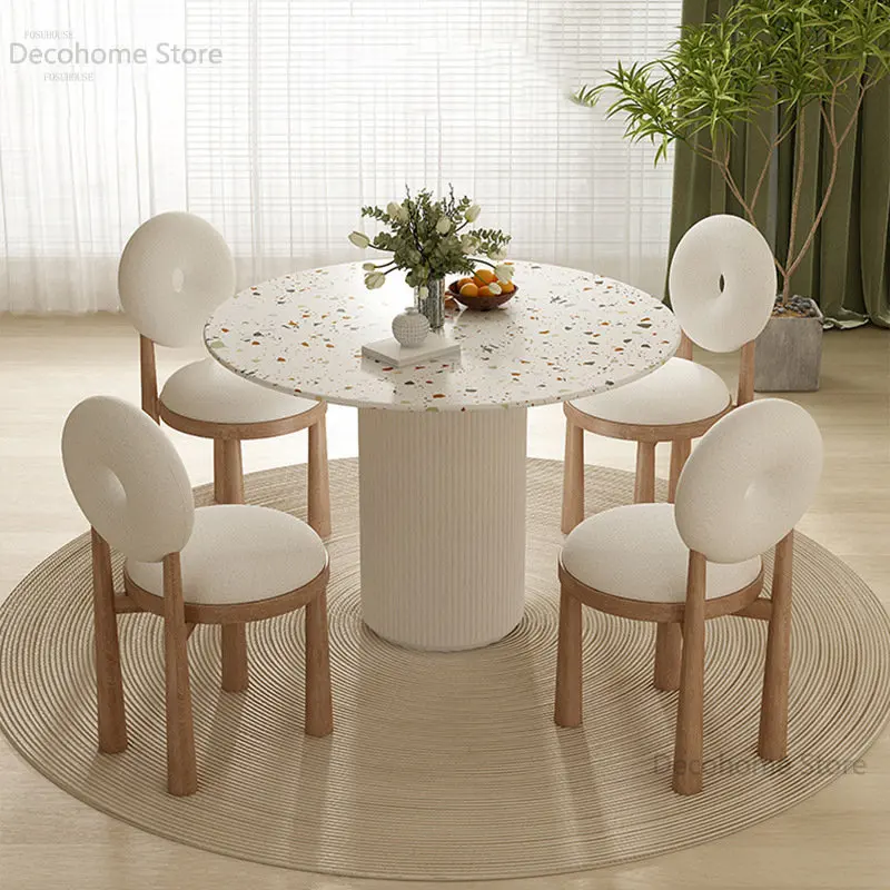 Модерни минималистичные маси от шисти, Лесен Луксозна маса за Хранене и стол за малък апартамент, Кръгли маси от масивно дърво в скандинавски стил G