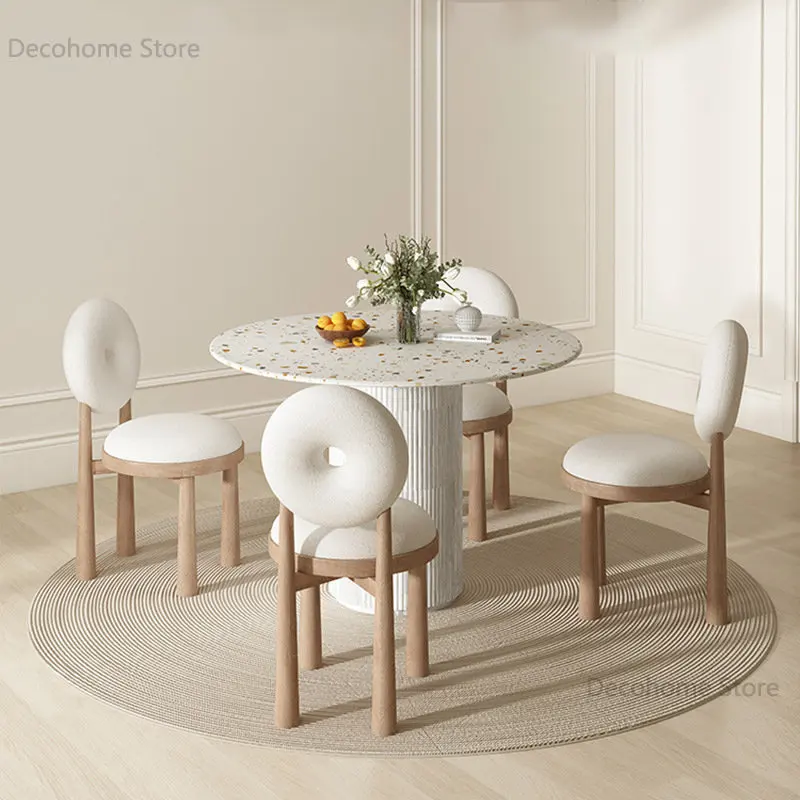 Модерни минималистичные маси от шисти, Лесен Луксозна маса за Хранене и стол за малък апартамент, Кръгли маси от масивно дърво в скандинавски стил G