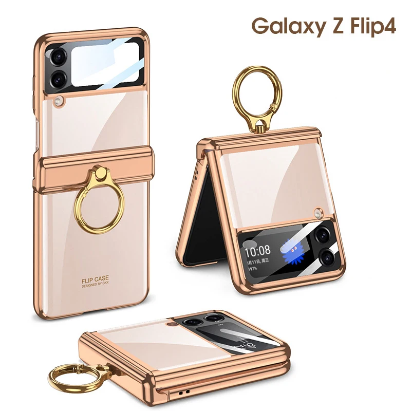 Титуляр с магнитен пръстен, сгъваем калъф за Samsung Galaxy Z Flip 4, мембранная обвивката, вградена в задната защита от падане на Samsung Z Flip4