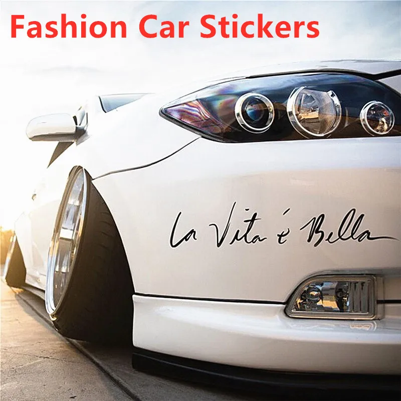 1 бр. модни автомобилни стикери, креативни стикери за полагане на главата на размерите на автомобила, етикети La Vita e Bella, винил със светлоотразителни букви
