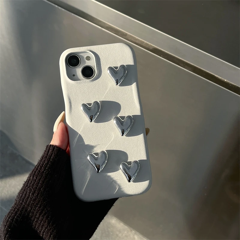 Луксозен Сребърен Калъф За Телефон Love Heart С 3D Покритие За iPhone 14 13 12 11 Pro Max X S XR, Нов Калъф От Мека Кожа, За Момичета, Противоударная Обвивка