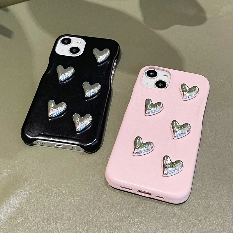 Луксозен Сребърен Калъф За Телефон Love Heart С 3D Покритие За iPhone 14 13 12 11 Pro Max X S XR, Нов Калъф От Мека Кожа, За Момичета, Противоударная Обвивка