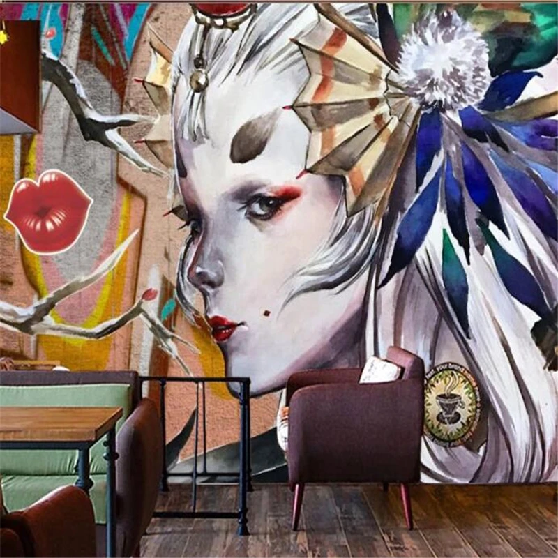 голяма рисувани стенни wellyu в ретро стил, ностальгическая красота, аватар, графити-бар, фон, тапети за стените, Papel de parede
