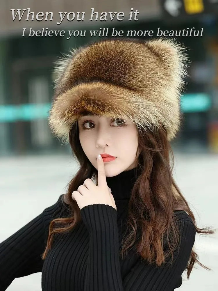 Супер популярната малка женска шапка с уши от миеща мечка, есенно-зимна шапка leifeng от кожа на миеща мечка, коледна хубаво и топло