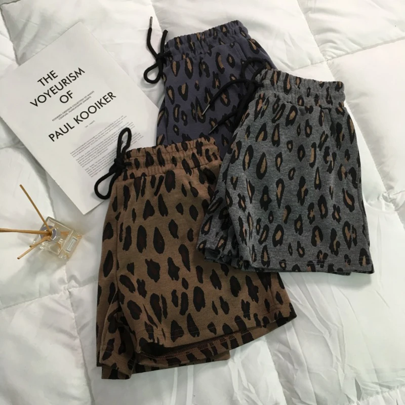 Дамски леопардовые шорти с висока талия, корейски модни свободни широки панталони, Летни дневни универсални дамски шорти Y2K, Новост