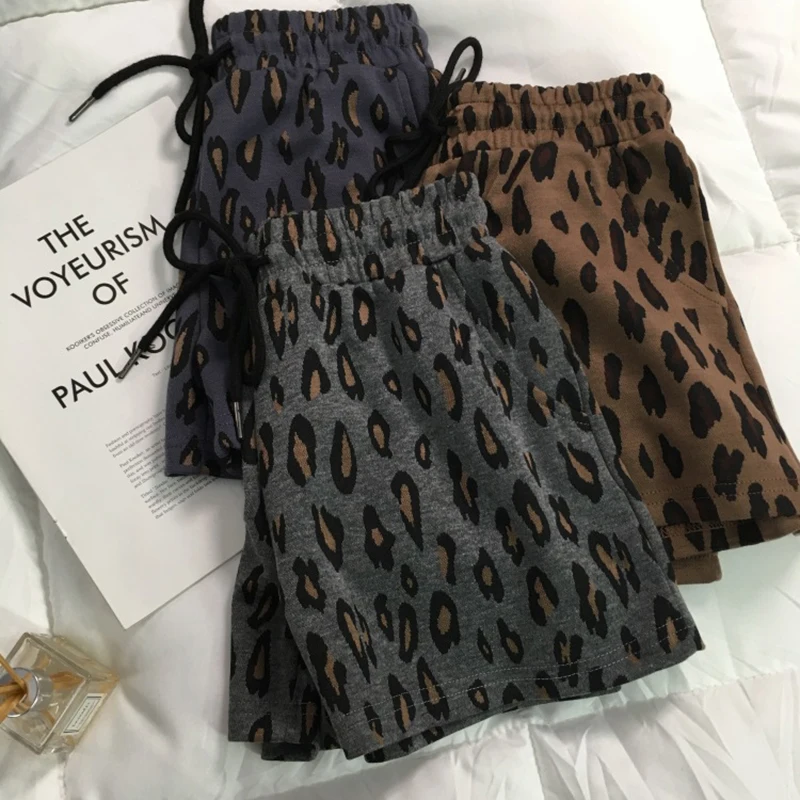 Дамски леопардовые шорти с висока талия, корейски модни свободни широки панталони, Летни дневни универсални дамски шорти Y2K, Новост