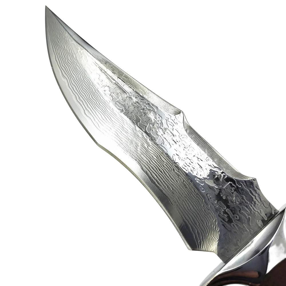 Класически прав нож от Дамасской стомана с фиксиран нож за лов, в занаятчийски риболов, Къмпинг, туризъм С Издълбани кожени ножнами