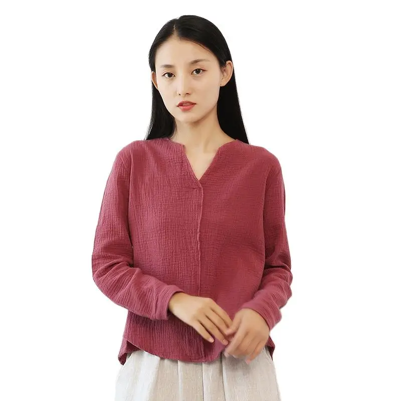 Нов литературен жена топ, свободна тениска с дълъг ръкав, популярен женски пуловер с V-образно деколте