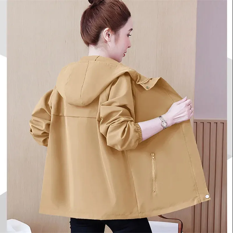 Пролет-есен ветровка дамски 2023, нова свободна модерно яке, монофонични тренч с качулка яке за почивка, блузи с дълъг ръкав, женски