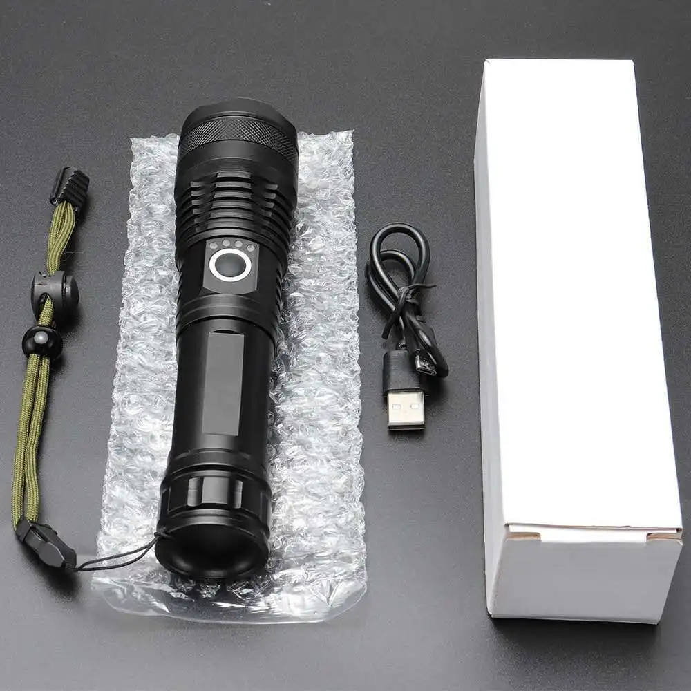 Мощен led тактически фенер XHP50, уличен водоустойчив увеличение-фенерче с дисплей захранване, USB-Акумулаторен фенер за Къмпинг и Риболов