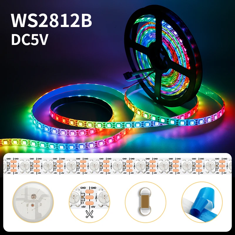 1-5 м WS2812B WS2815 адресуемая светодиодна лента 5050 RGB 30/60/74/96/144 пиксела/м WS2812 IC пълноцветен Светлинна лента Неон програмируеми