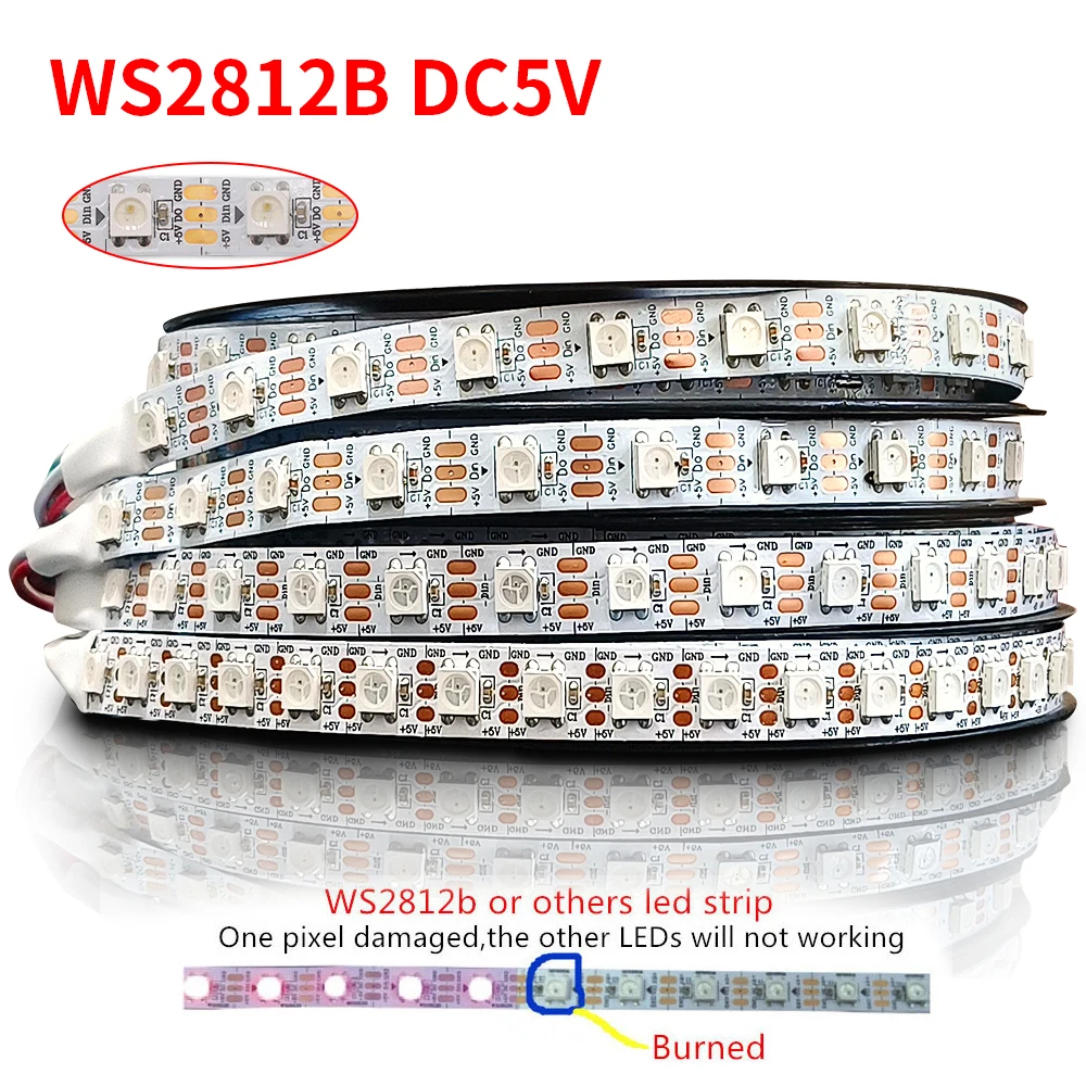 1-5 м WS2812B WS2815 адресуемая светодиодна лента 5050 RGB 30/60/74/96/144 пиксела/м WS2812 IC пълноцветен Светлинна лента Неон програмируеми