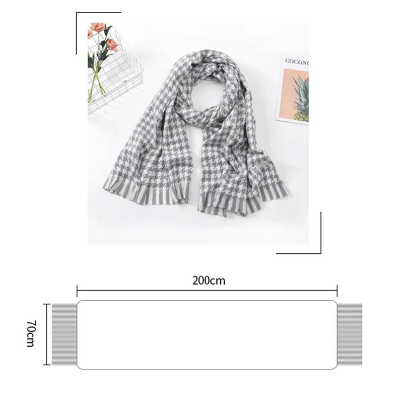 Модерен топлото есенно-зимния черно-бял шал в тънка клетка, дамски клетчатая имитация кашемировой шал, шал с пискюли