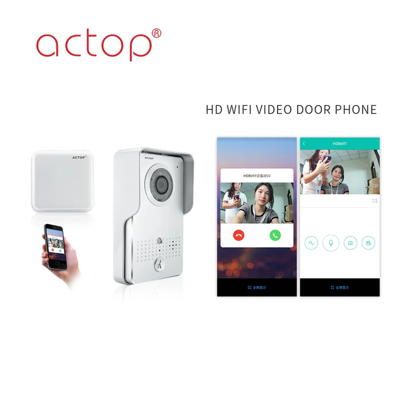 Actop Безжичен WiFi видео домофон, мониторинг на телефона, за Съхранение на видео голям капацитет Ясно през нощта, С помощта на PIR Индукция на човешкото Тяло