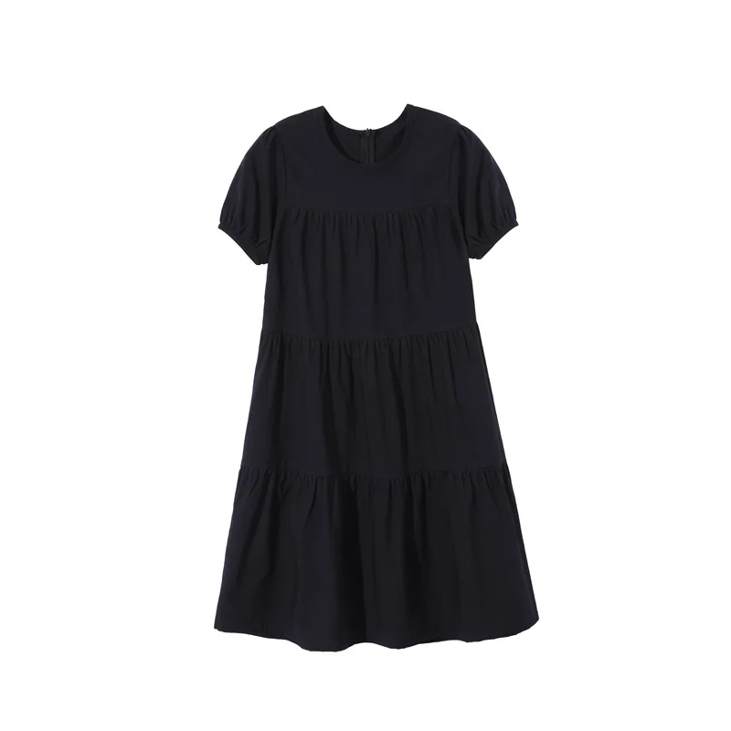 Детско памучно рокля 2023, лятна однотонная дрехи с къс ръкав, свободно ежедневна рокля с дължина Миди #7295
