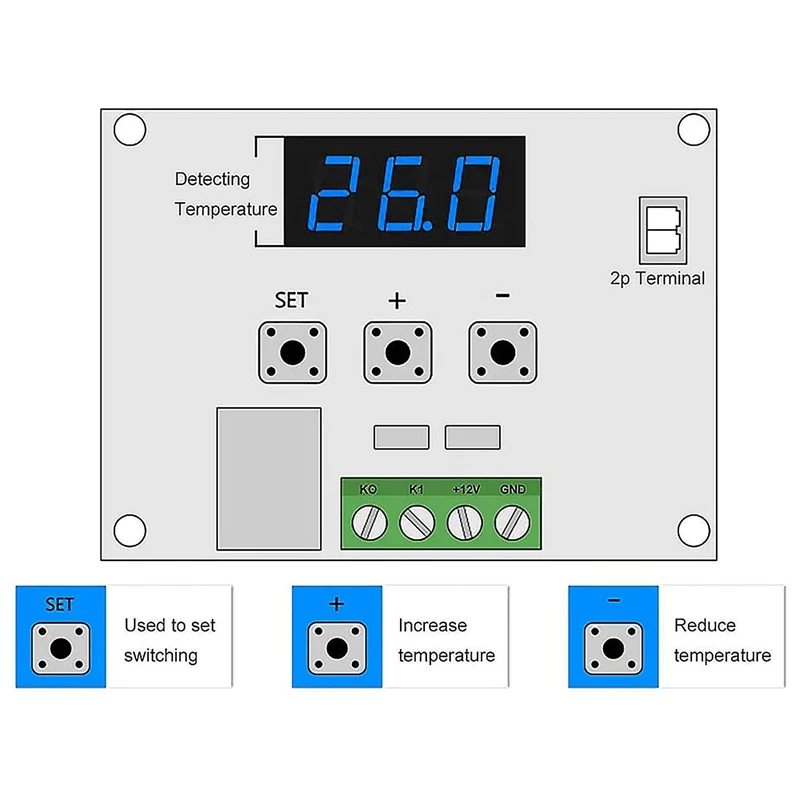 2X W1209 DC 12V Цифрова платка на регулатора на температура-50-110 ° C Електронен превключвател модул за контрол на температурата (1 опаковка)