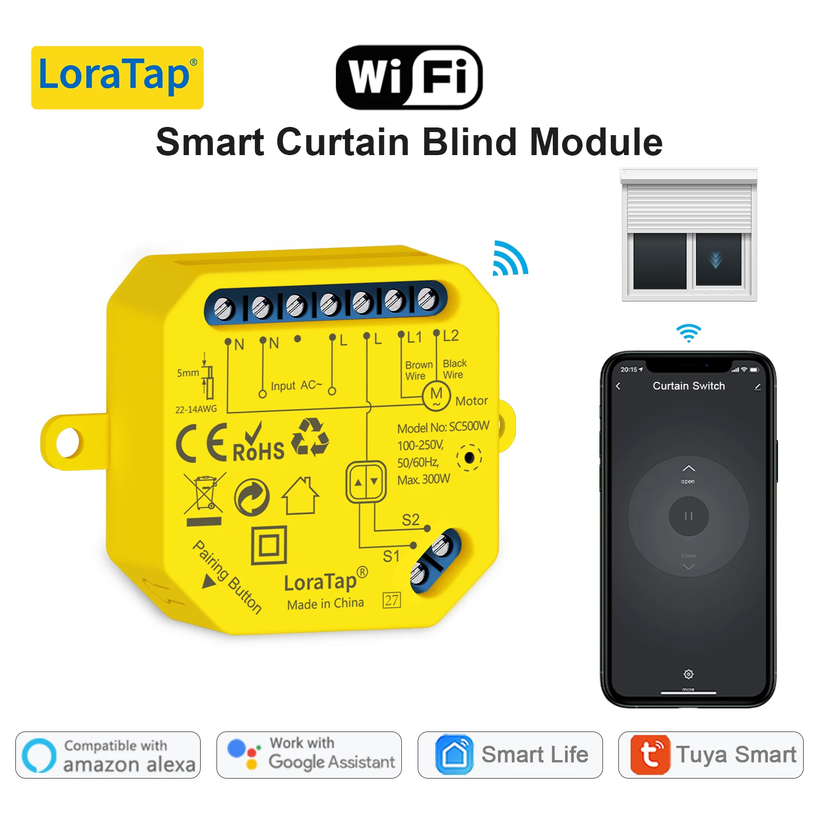LoraTap Рольставни на прозорците, щори, Wi-Fi Щори, Моторници ключа, приложение на Hristo Smart Life, Google Home, Алекса, гласов контрол за Автоматизация