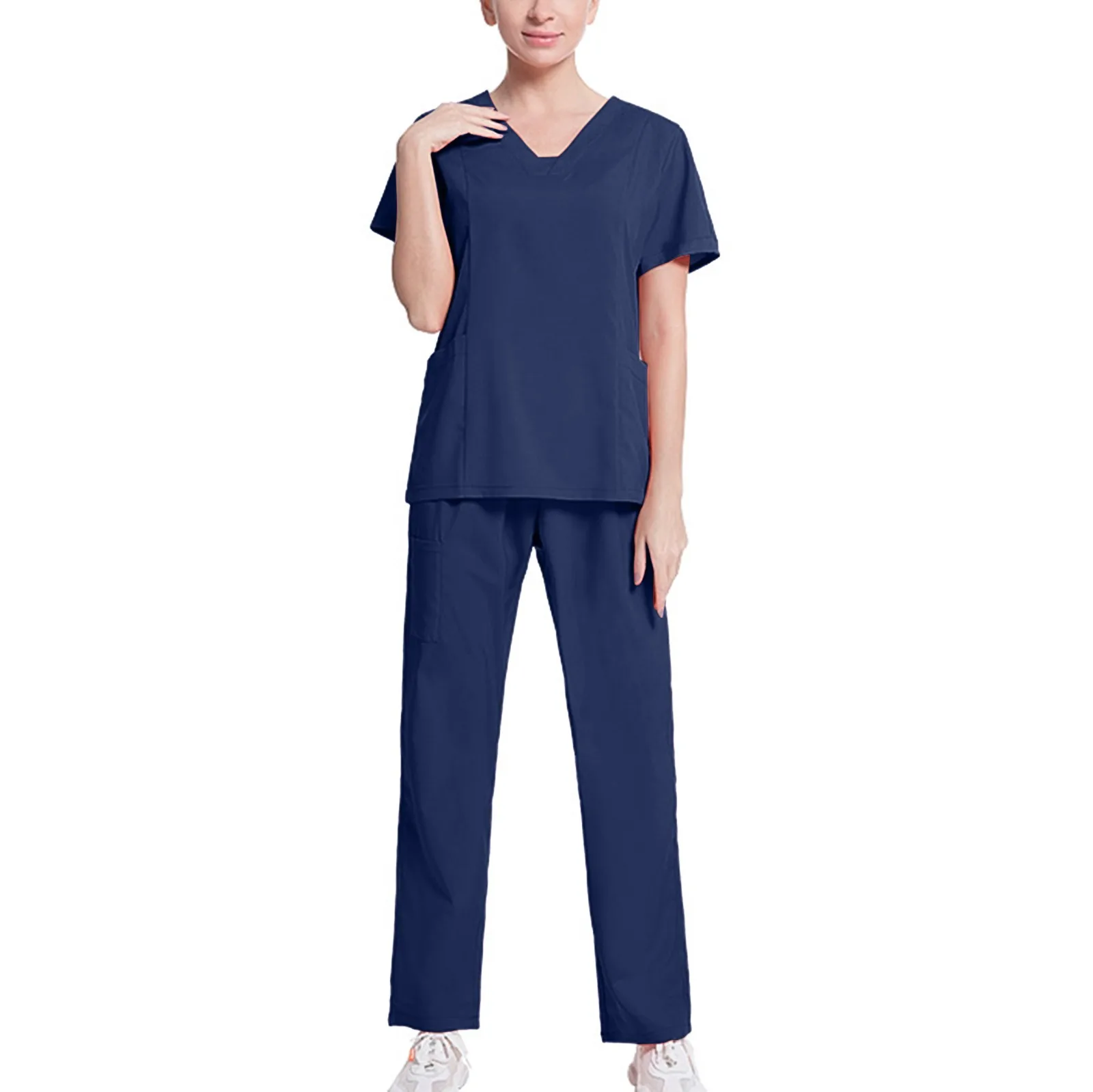 Дамски комплекти за ексфолианти, ежедневни работни тениски с къс ръкав и V-образно деколте, в началото на с джоб и с Дълги Панталони, однотонная униформи