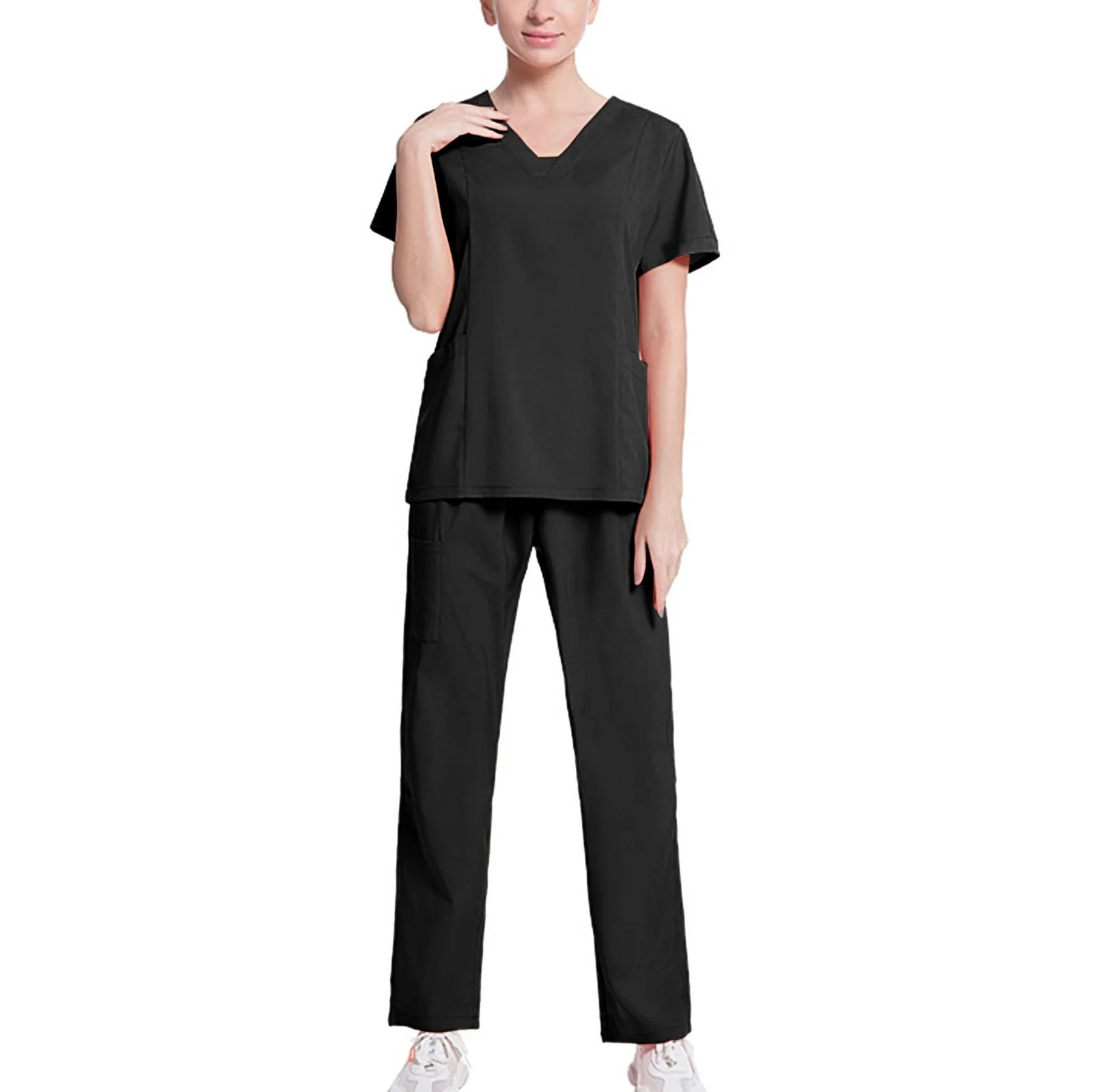 Дамски комплекти за ексфолианти, ежедневни работни тениски с къс ръкав и V-образно деколте, в началото на с джоб и с Дълги Панталони, однотонная униформи