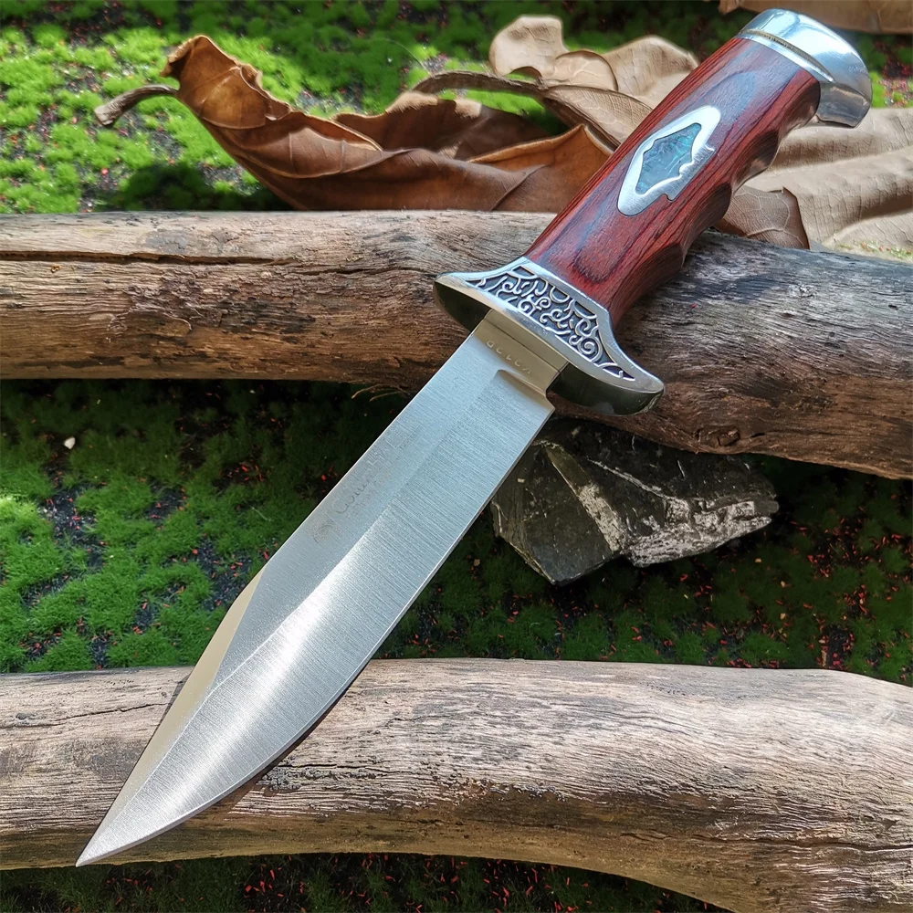 Походный нож с фиксирано острие, прав нож с дървена дръжка, нож от стомана 7Cr13, инструмент за тактики и оцеляване с ножнами