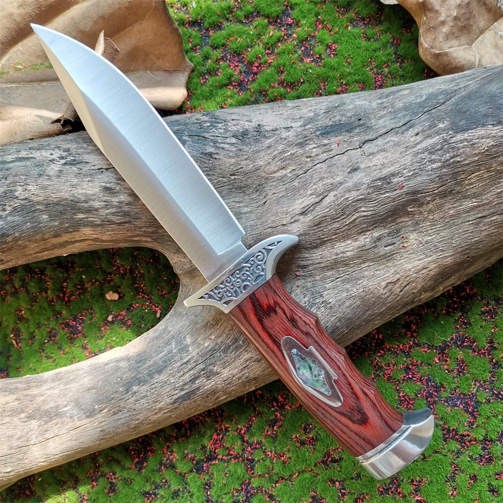 Походный нож с фиксирано острие, прав нож с дървена дръжка, нож от стомана 7Cr13, инструмент за тактики и оцеляване с ножнами