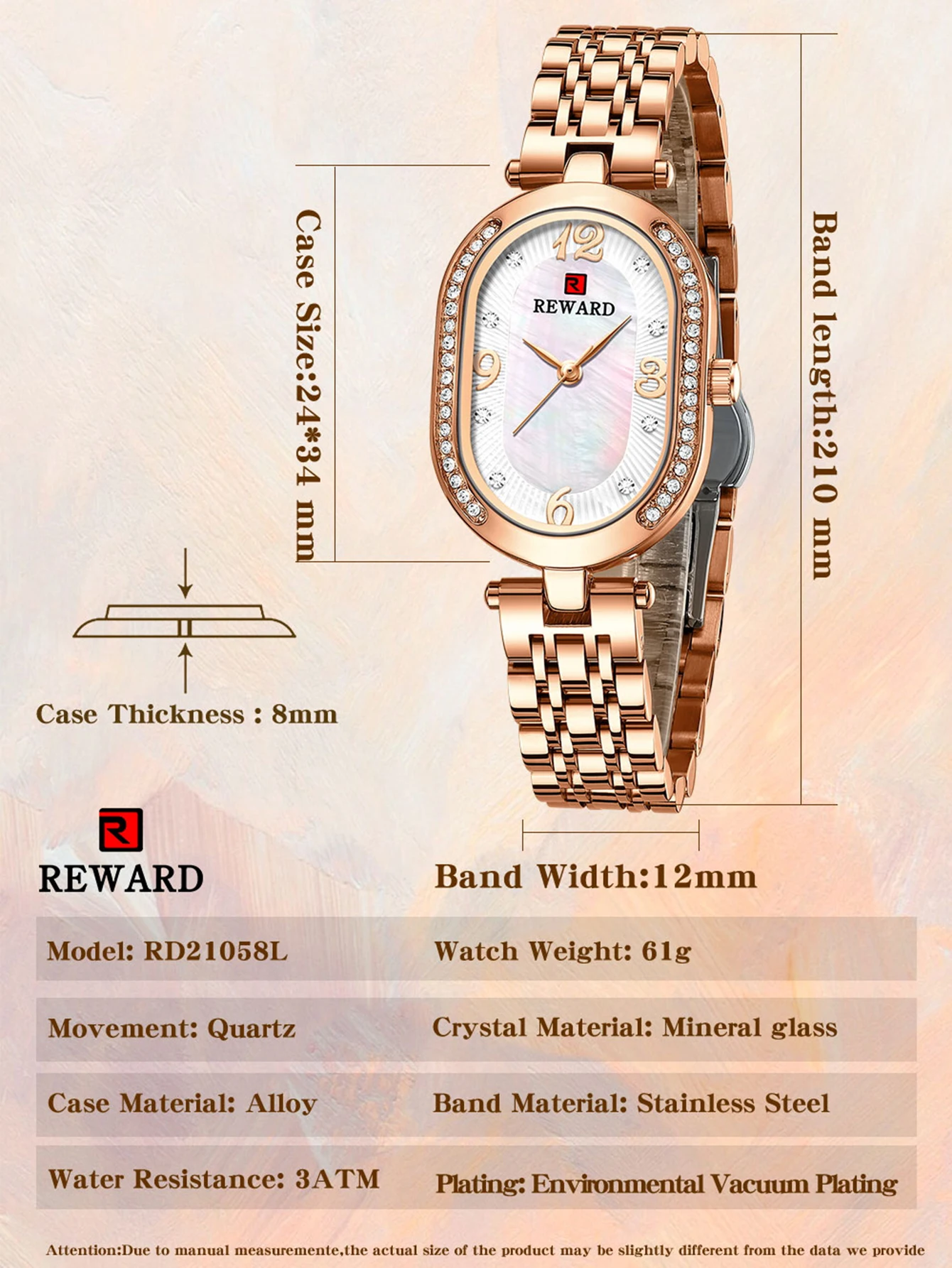 Нови наградата дамски ръчен часовник, модни луксозни кварцов ръчен часовник с каишка от неръждаема стомана, подарък за момиче, жена си, Майка си, приятелите