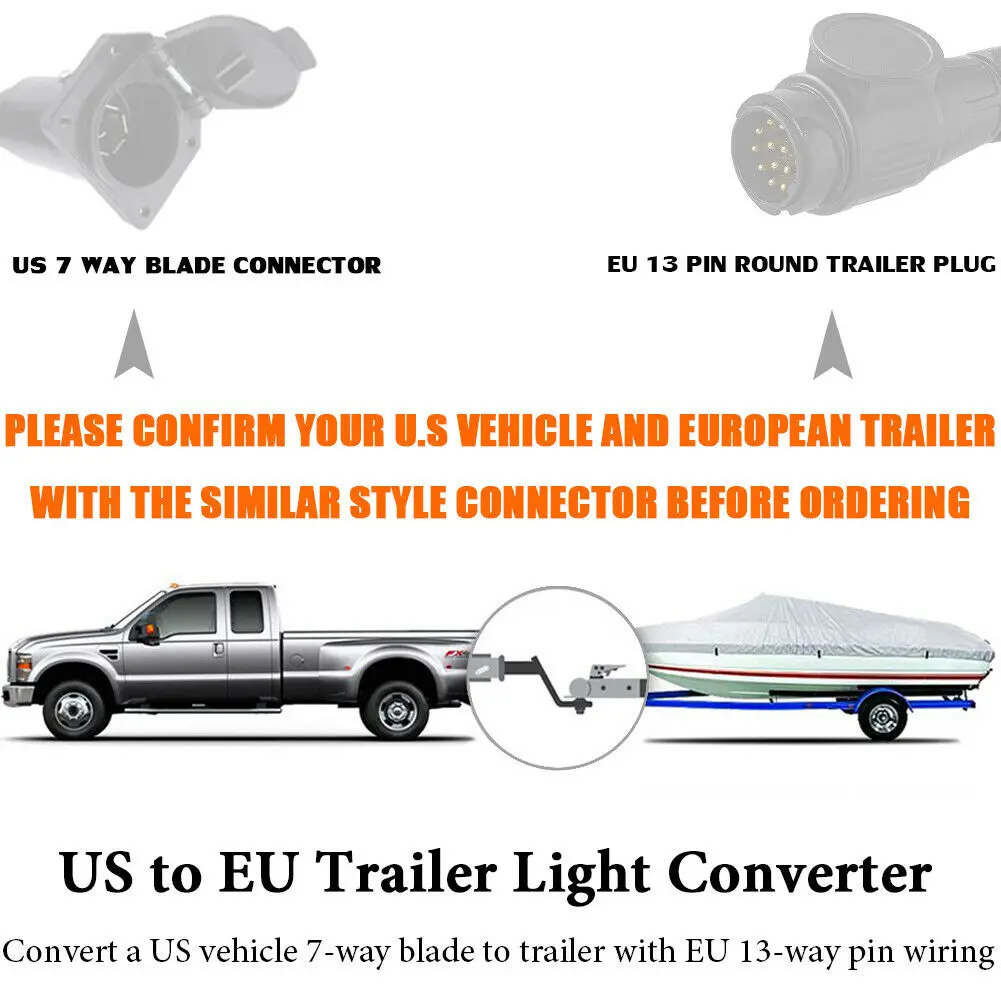 Конвертор осветление на ремаркето от САЩ в Европа със 7-лентов плосък съединител (на кола САЩ) на 13-Пинов кръгъл щекер (трейлър на ЕС)