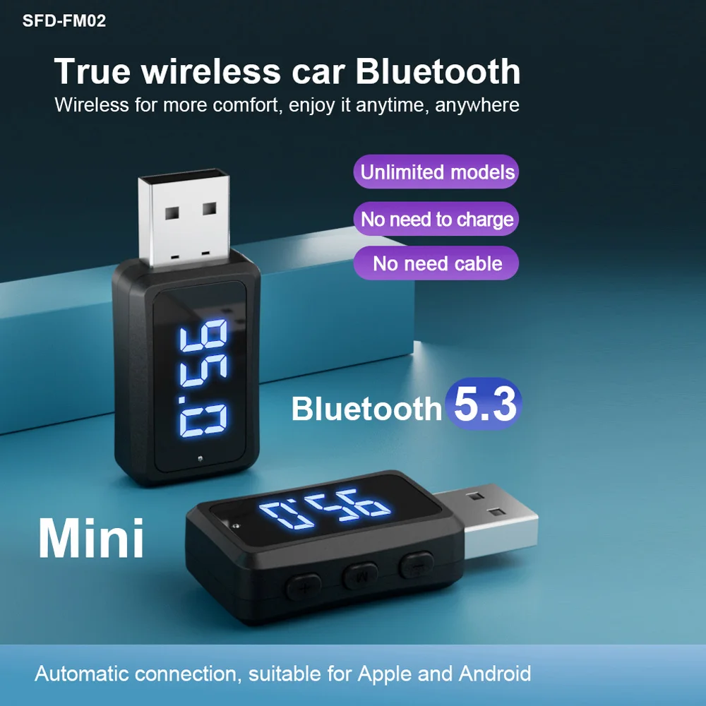 USB Bluetooth 5.3 FM-предавател, безжичен музикален приемник хендсфри комплект за кола, Mp3 плейър, за да се хендсфри, автомобилни аксесоари