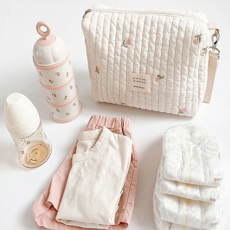 Памучен чанта-органайзер за майки с бродерия хубава Мечка, чанта за майките в джоб, чанта за памперси за новородено, чанта за памперси, пътни чанти за съхранение на колички