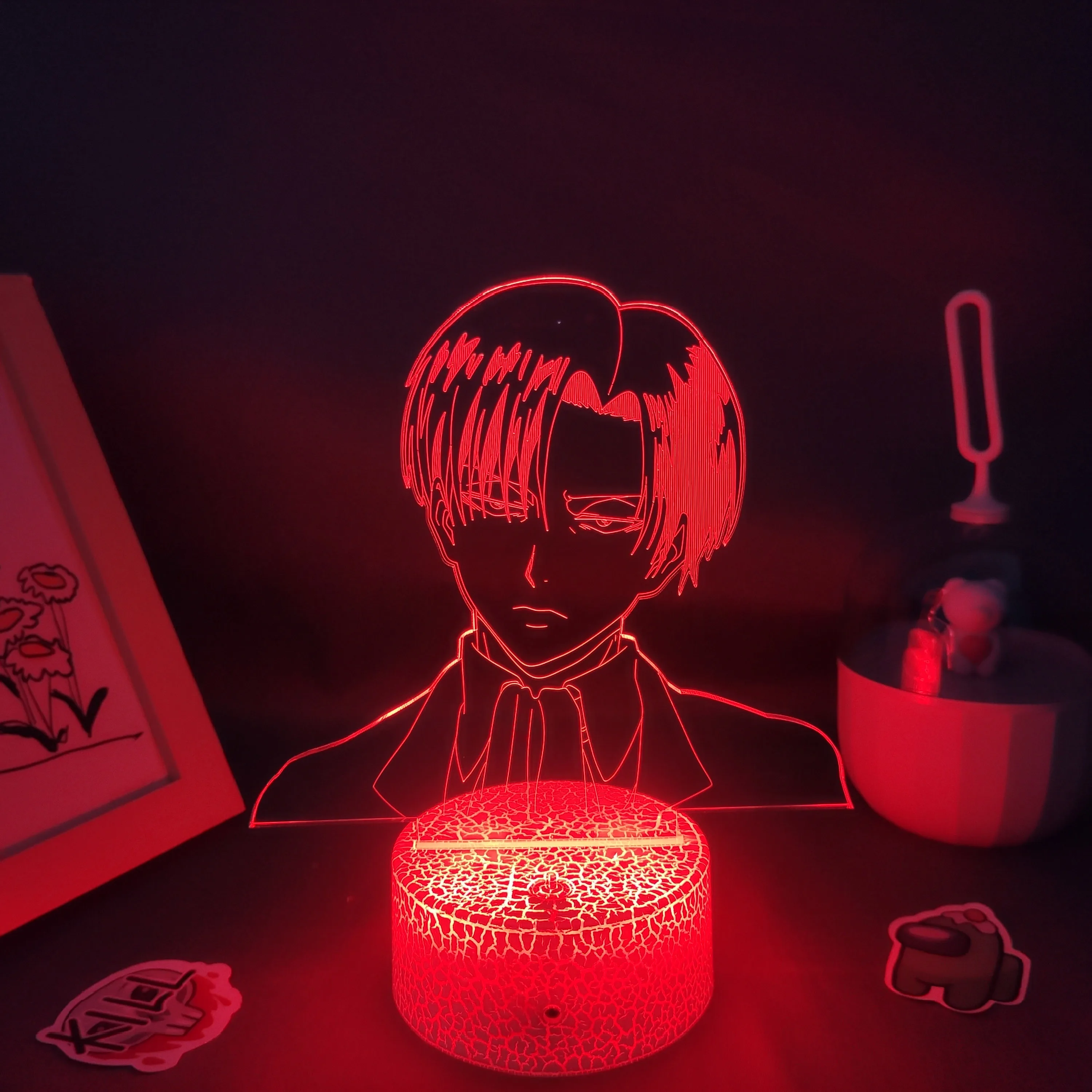 Манга Levi Акерман Attack on Титан Аниме Фигурка 3D Led RGB Neon Нощни осветителни Тела Подарък За Приятел Лавовая Лампа Украса на Масата в Спалнята