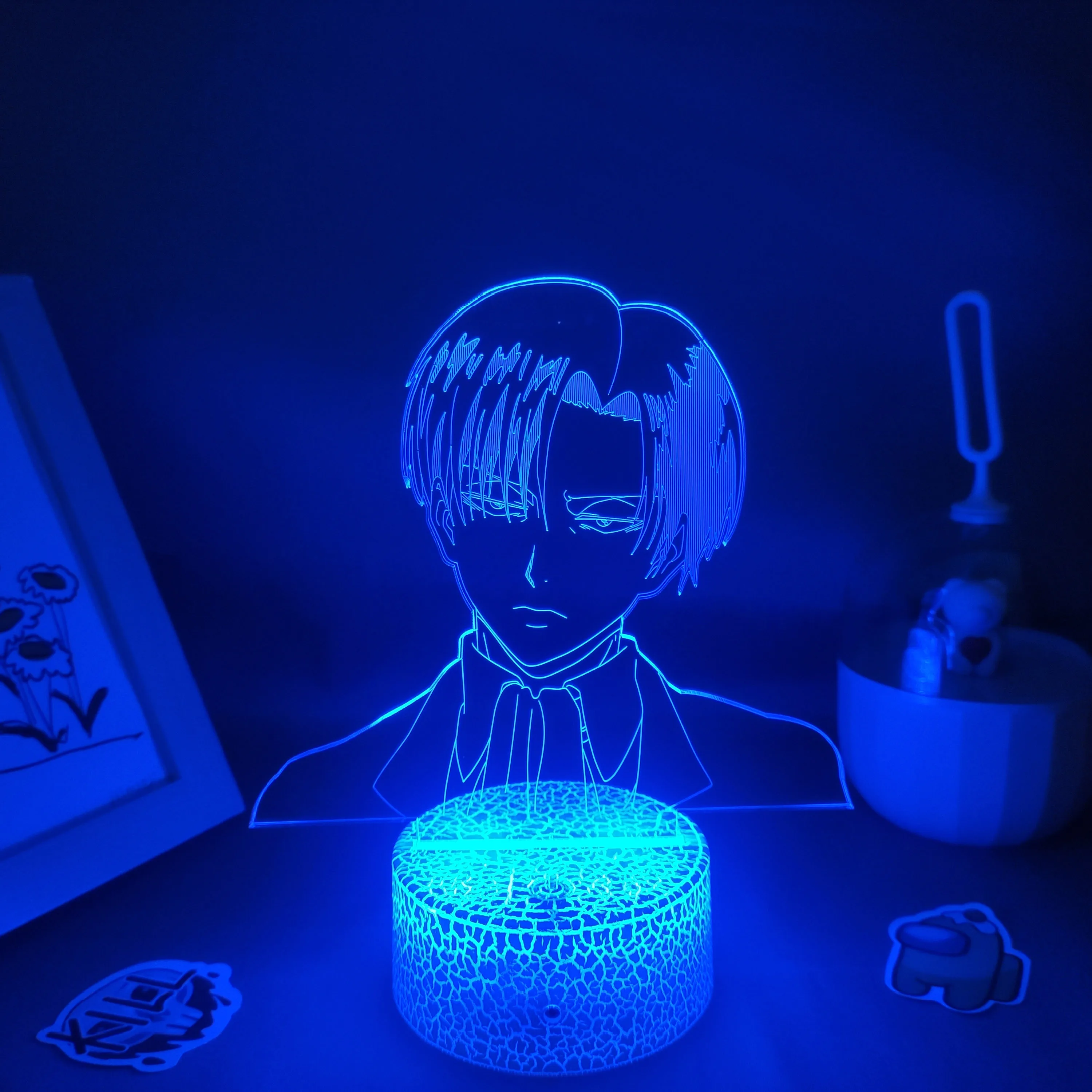 Манга Levi Акерман Attack on Титан Аниме Фигурка 3D Led RGB Neon Нощни осветителни Тела Подарък За Приятел Лавовая Лампа Украса на Масата в Спалнята