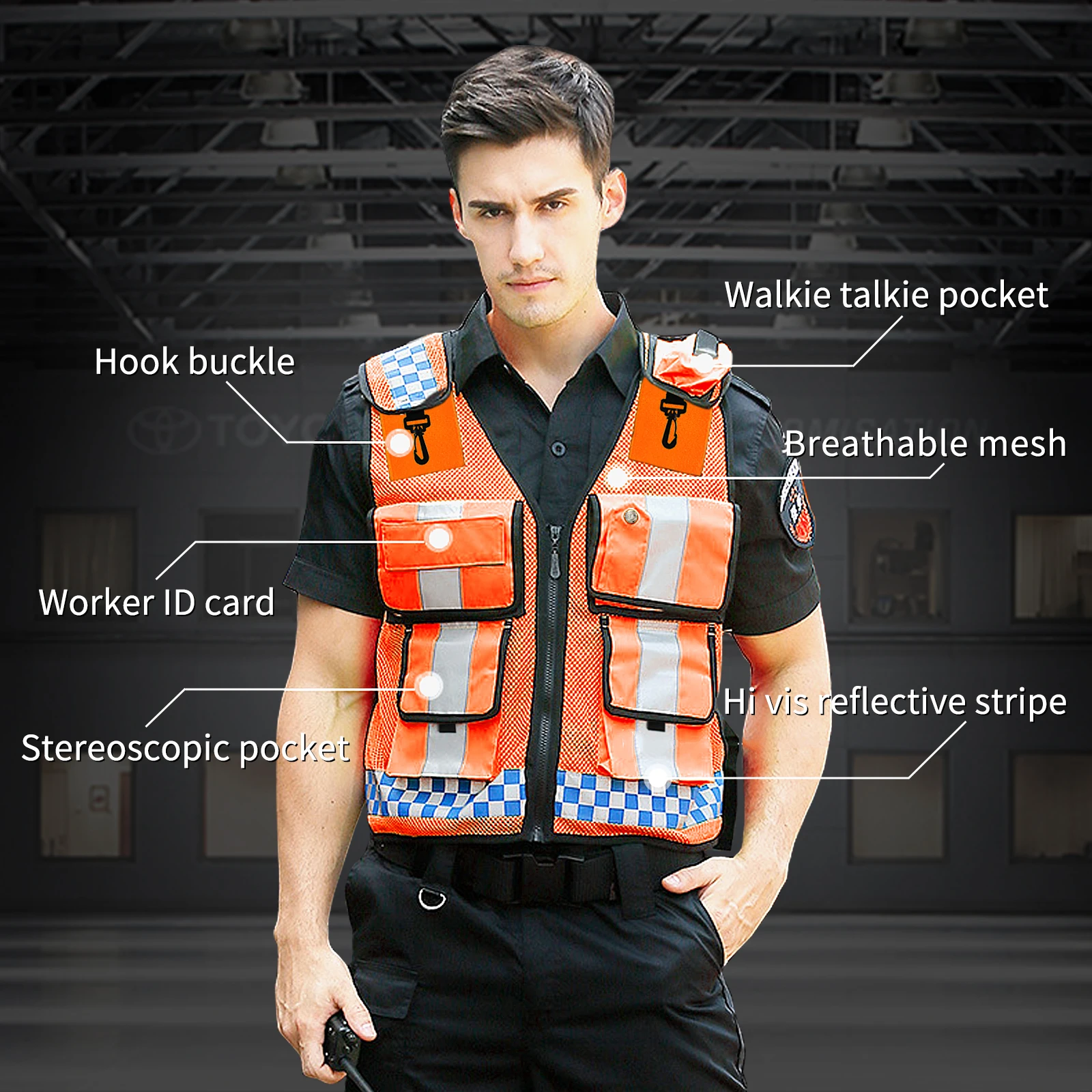 Полицай Отразяваща Жилетка с висока видимост, Отразяваща елек с много джобове, мъжка жилетка за безопасност нощен бегач за строители