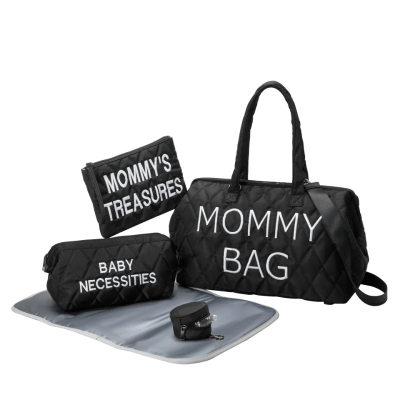 Пътна чанта за майките с бродерия букви, Преносима чанта за бременни, самозалепваща чанта за бутилки с мляко, чанта за пелени с голям капацитет за майката и бебето