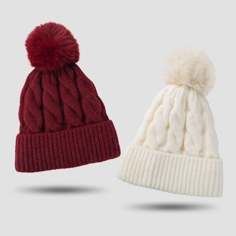 Плътен цвят, добавляющий вълна, запазва топлината, обжимная шапка с помпоном, обжимная в есенно-зимната тема, дамски модни хет-бини, ски шапка