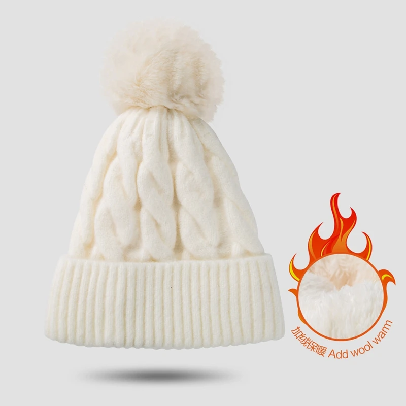 Плътен цвят, добавляющий вълна, запазва топлината, обжимная шапка с помпоном, обжимная в есенно-зимната тема, дамски модни хет-бини, ски шапка
