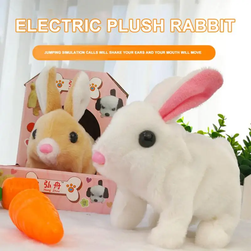 Е-плюшен играчка-зайче, робот, Заек, преминава, скача, бяга, домашни Любимци, встряхивающее ушите, уважаеми електрическо домашен любимец за детски подарък за рожден ден