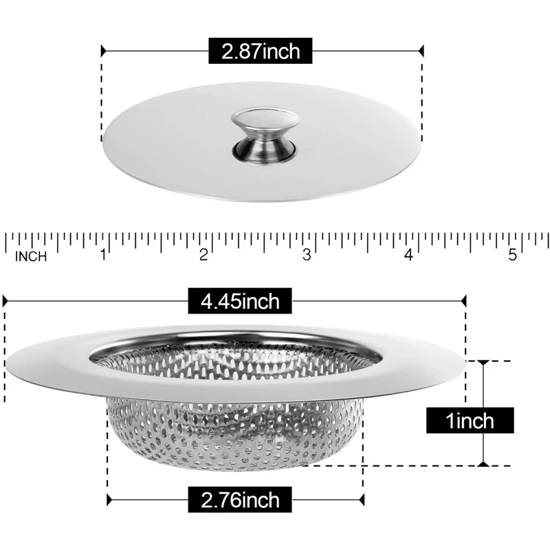 Цедка за кухненски мивки AT14, 2 бр, Голям широк Ръб с Диаметър 4,5 инча, С капак от Неръждаема стомана, Подходящ За повечето сливных дупки