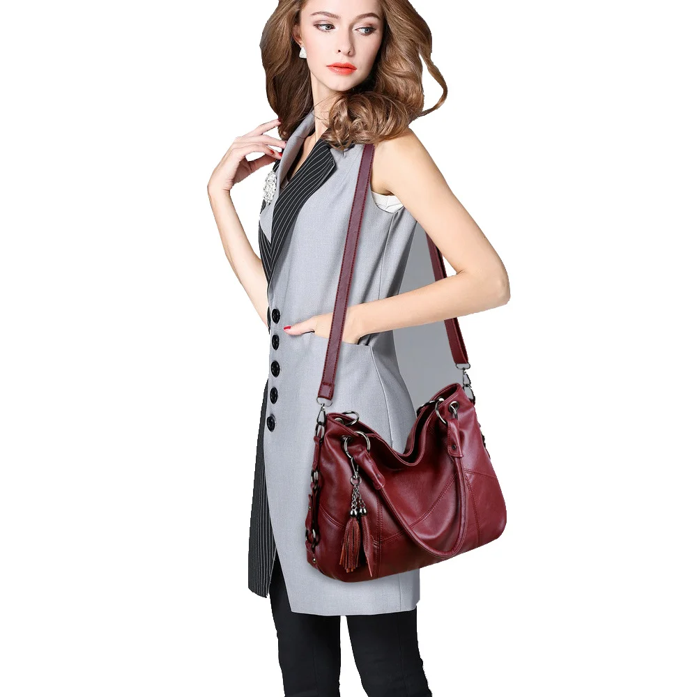 Чанта през рамо за жени, дамски чанти от мека кожа, дамски чанти-незабавни посланици, чанта за през рамо в европейския и американския стил, реколта ретро чанта-тоут