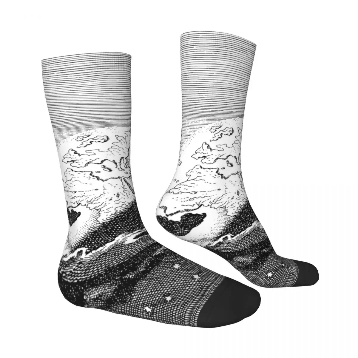 Забавен луд чорап за мъже с модел на Земята, облаците, Слънцето, Звездите, хип-хоп Ретро щастлив, безшевни чорап с принтом за момчета, подарък за екипажа, на новост